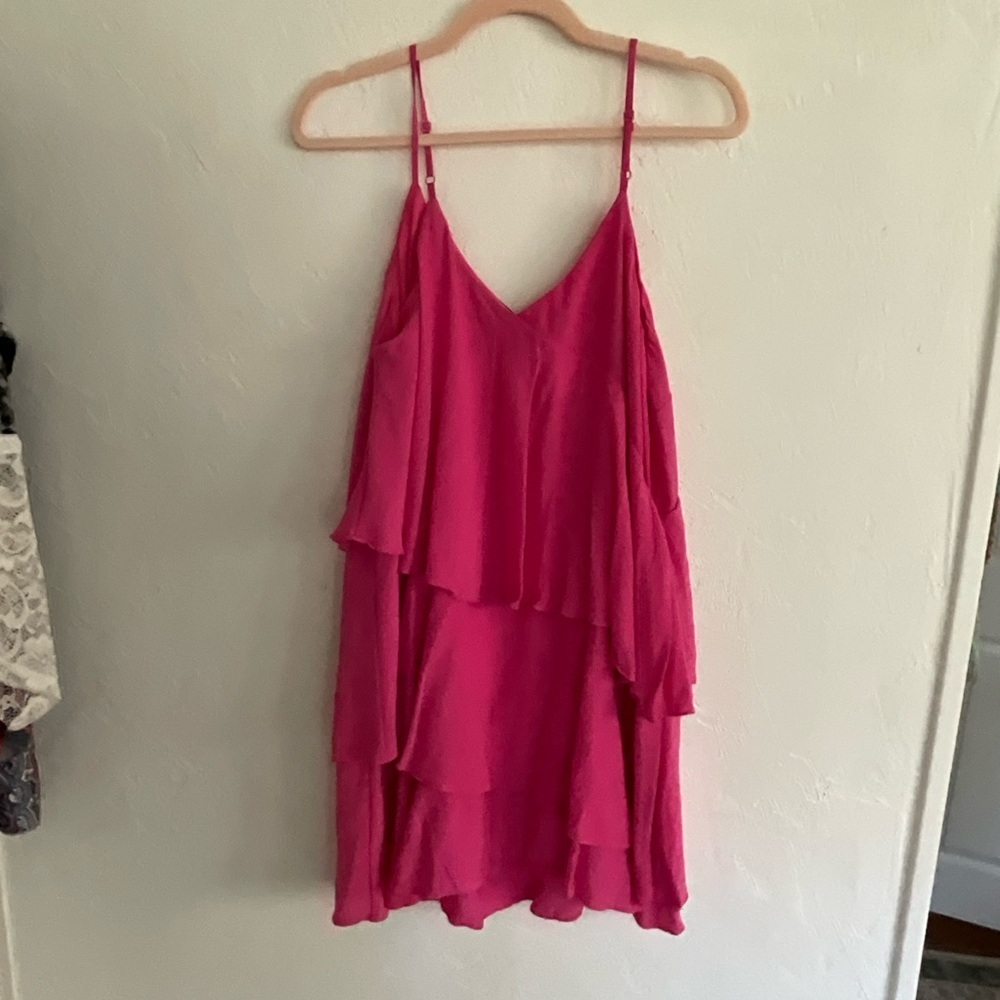 Do+Be Hot Pink Tiered Ruffle Mini Dress Large - Picture 3 of 6